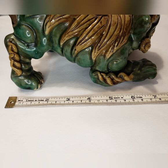 Chinese Foo Dogs, Pair, Green and brown, Unique, Rare - Picture 8 of 12